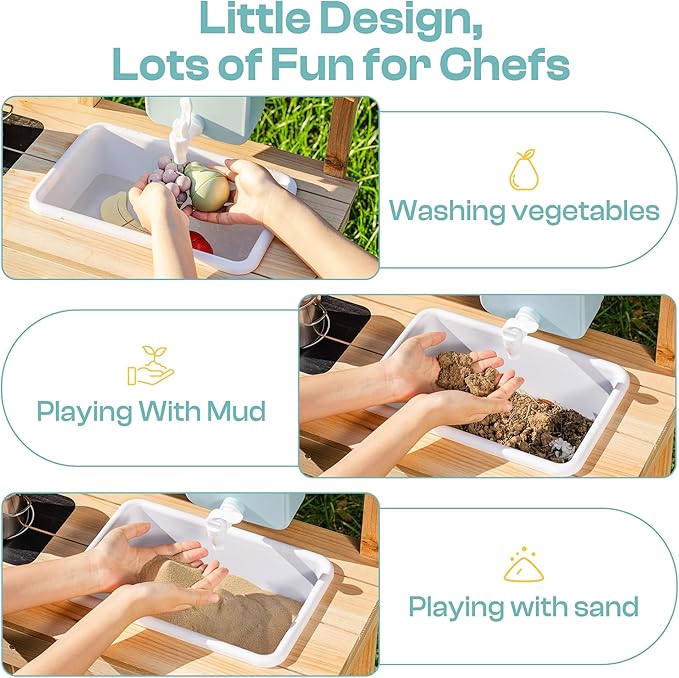 ROBOTIME Outdoor Mud Kitchen for Kids, Kids Wheelbarrow with Gardening Set – Metal Wheelbarrow Toddler Outdoor Play Toy with Garden Tools