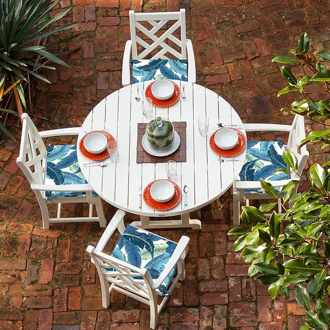 LVTXIII Outdoor Seat Cushions Set of 4 Square Corner Chair Cushions with Ties, Patio Chair Pads for Home Office and Patio Garden Furniture Decoration 18.5"x16"x2", Swaying Palms Blue