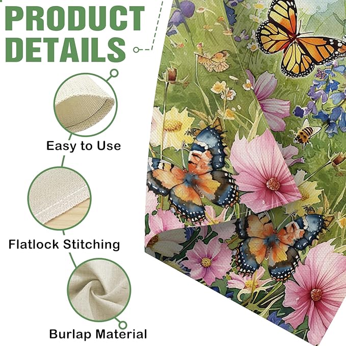 Dyrenson Welcome Spring Summer Floral Decorative Garden Flag, Watercolor Flower Butterfly Yard Outside Home Decoration, Botanical Wildflower Pastoral Burlap Outdoor Small Decor Double Sided 12 x 18