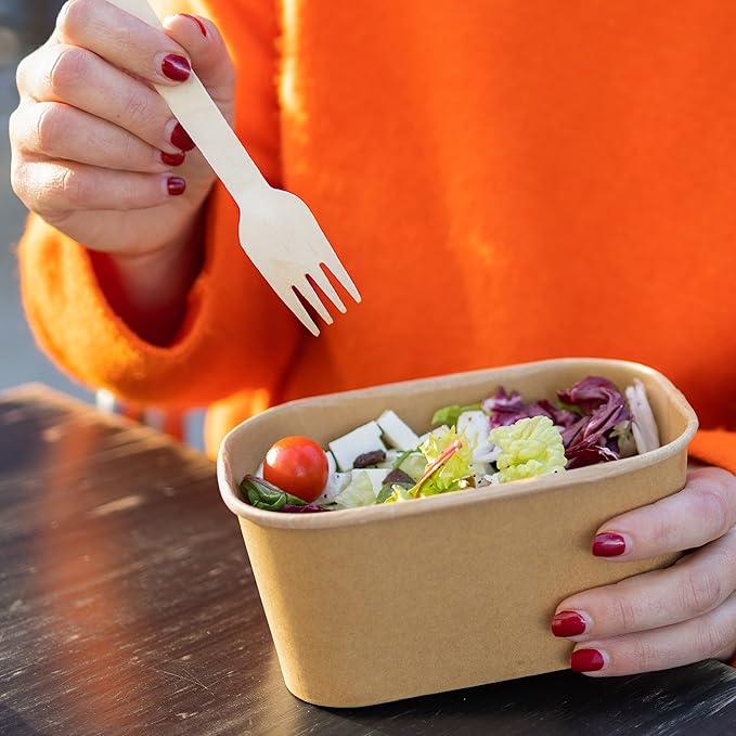 MATANA 200 Pack 100% Natural Disposable Wooden Cutlery Set (50 Forks, 50 Knives, 50 Spoons, 50 Dessert Spoons) Recyclable Compostable Silverware, Biodegradable Bamboo Utensils for Garden Parties
