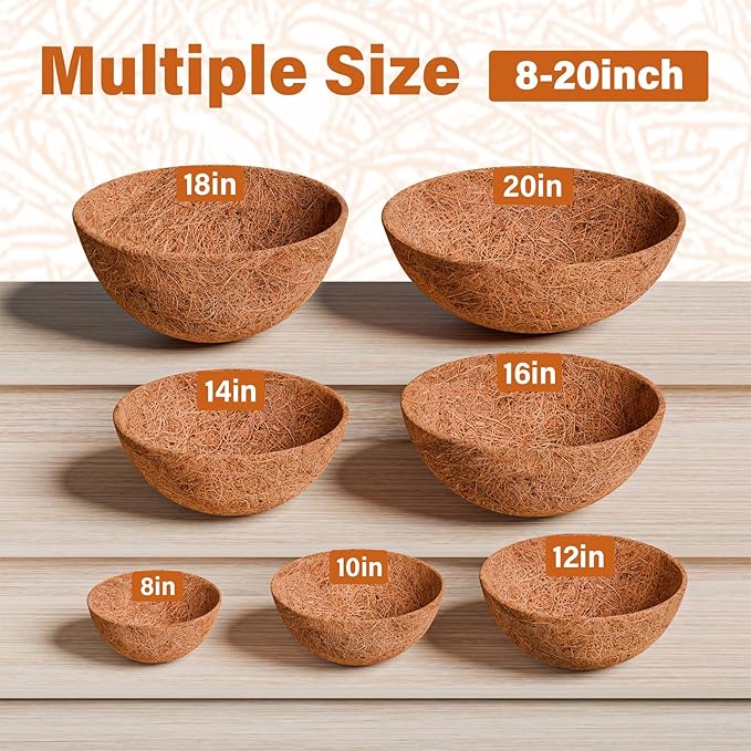 Halatool 6 Pack 12 Inch Coco Liners 100% Natural Coconut Liners for Planters Round Coco Coir Hanging Basket Liner for Flowers Vegetables Balcony Garden Patio Porch Home Decor