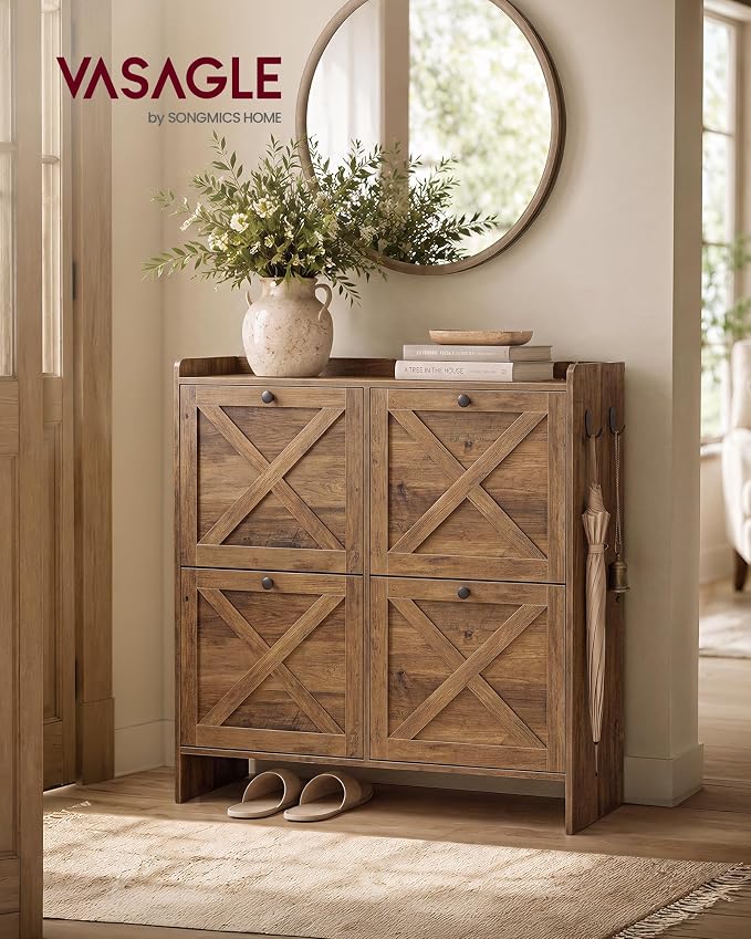 VASAGLE Narrow Shoe Storage Cabinet Organizer with 4 Flip Drawers