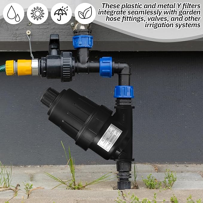 Glooglitter 2 Pcs 3/4" NPT Drip Irrigation Y Filter, 3/4" MPT Inline Y Filter with 120 Mesh Stainless Steel Screen and Flush Cap for Garden Hose Irrigation System Parts