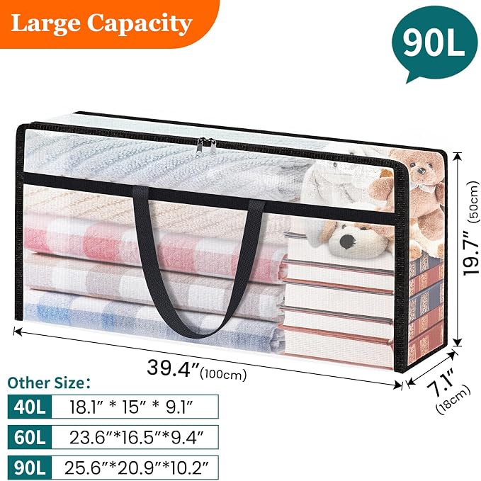 TasticTotes 8 Pack Clear Storage Bags for Comforter, 90L Long