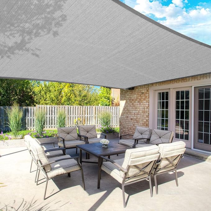 Sun Shade Sail Canopy, Patio Shade Cloth Outdoor Cover - Sunshade Fabric Awning Shelter for Pergola Backyard Garden Carport (Grey, 12' x 20' Rectangle)