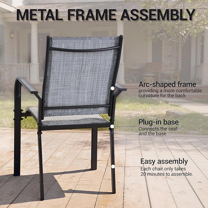 Patio Chairs Set of 8, Outdoor Dining Chairs High Back, All-Weather Padded Textilene Chair for Lawn Porch Garden,Grey(8 PCS)