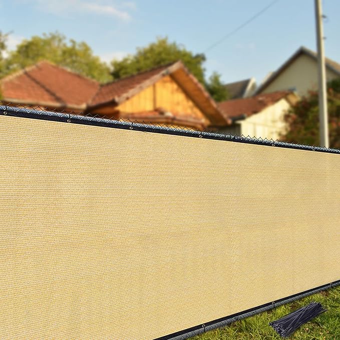 iCover 6x49ft Privacy Screen Fence, Outdoor Fencing Panels, Garden Windscreen Mesh Shade Sail Net Barrier, Include Reinforced Bindings and Brass Grommets Cable Zip Ties, Sand