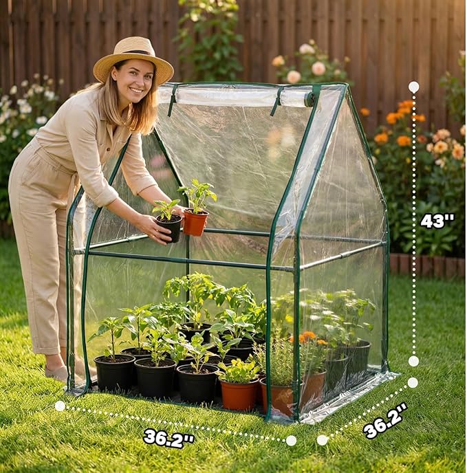 Portable Greenhouse for Outsides, 36x36x43 Inch Heavy Duty Green House Tent with PVC Cover, Garden Plant Protector with Zippered Door for Vegetables Flowers Fruits Herbs