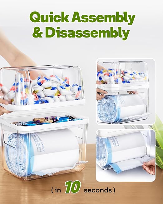 Kaen 3 in 1 Trash Bag Dispenser Under Sink Dishwasher Pod Organizer