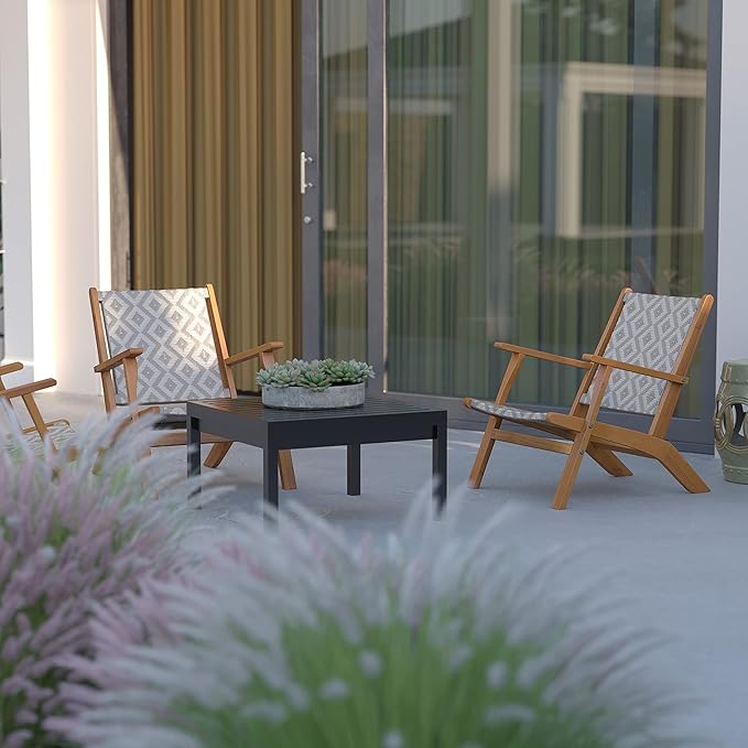 Balkene Home 64158 Vega Natural Stain Outdoor Chair All Weather Wicker Outdoor Chair Acacia Wood Construction Mid Century Design Comfortable Reclining Armchair - Diamond Weave Wicker