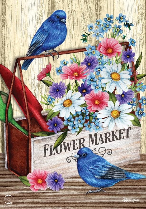 Flower Market Spring Garden Flag Primitive Brids 12.5" x 18" Briarwood Lane
