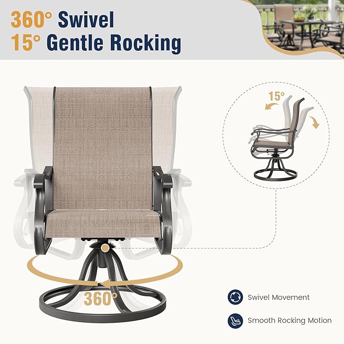 Amopatio Patio Swivel Chairs Set of 8, Outdoor Swivel Rocker Dining Chairs with All Weather Textilene High Back & Metal Frame, for Backyard Deck Lawn Garden, Brown