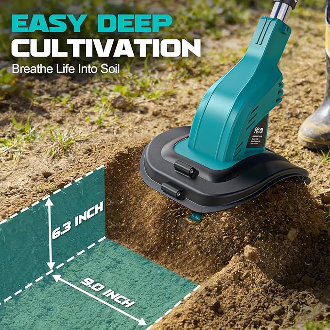 Cordless Tiller Cultivator Compatible with Makita 18V Battery (Tool Only), 450RPM Electric Tiller for Gardening, 9"x6.3" Tilling, 48 Reinforced Steel Tines Rototiller for Lawn/Soil Cultivation