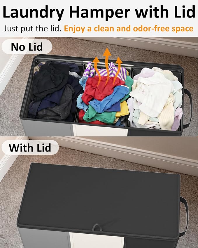 Optish 180L Laundry Hamper 3 Section, Large Hamper with Mesh Bags & Lid | Detachable 3 Inner Bags, Extra Large Laundry Basket Organizer for lots of Clothes, Pants, Bedroom, Bathroom, Load 50 lbs