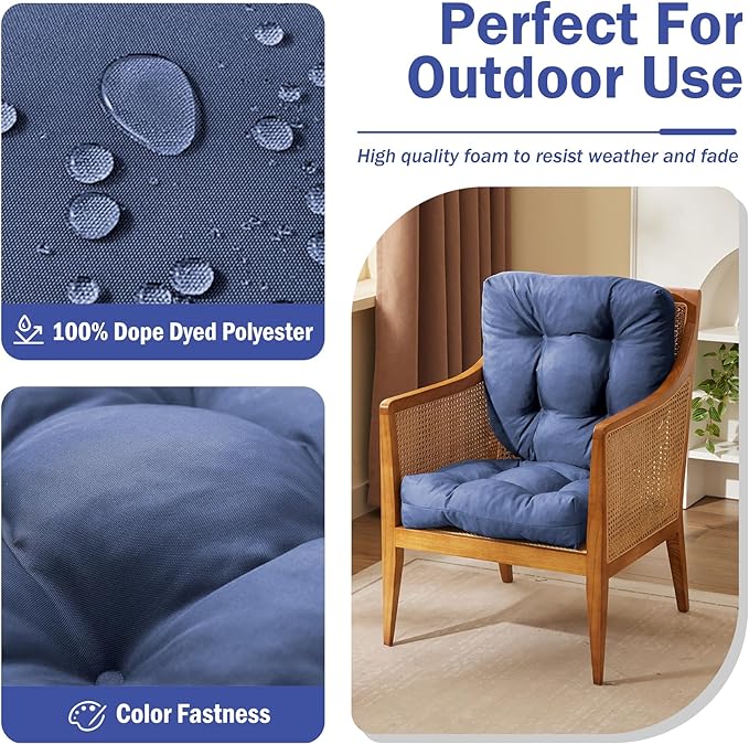 IPYNBAP Outdoor Chair Cushions Set of 2, Patio Chair Cushions with Ties, 17x17+4” Tufted Outdoor Seat Cushions, Waterproof Patio Furniture Cushions, Outdoor Dining Chair Pads, Navy
