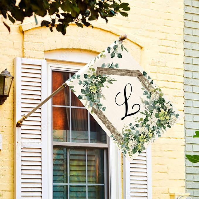 AVOIN colorlife Initial Letter L Monogram House Flag 28x40 Inch Double Sided Outside, Spring Floral Family Last Name Yard Decoration