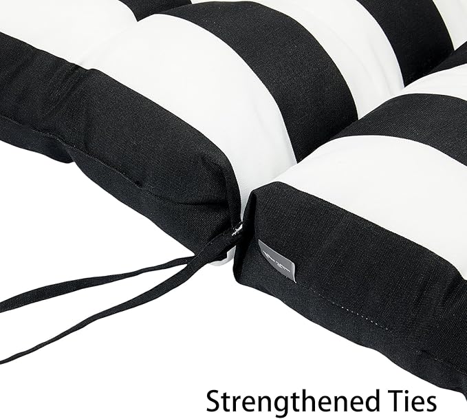 Magpie Fabrics Indoor Outdoor Tufted High Back Chair Cushion Set of 2, Waterproof All-Weather Deep Seating Rocking Chair Patio Chaise Lounge Sun Lounger Chair Cushions (Black White)
