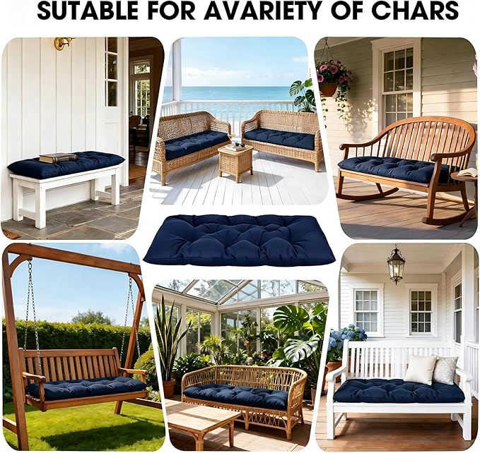 Yddsky 59 inch Waterproof Indoor/Outdoor Garden Bench Seat Cushions,Thicken Patio Bench Soft Rocking Chairs Pad Lounger Seat for Porch Wicker Loveseat Settee (59x19.6x3.9 inch,Navy