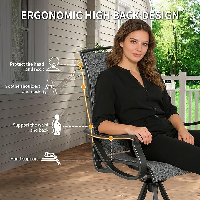 SHGJ&SOFT Patio Swivel Chairs, Waterproof Outdoor Dining Chairs with All-Weather Textilene Mesh for Deck, Garden, and Backyard (Dark Gray5, 4PC)