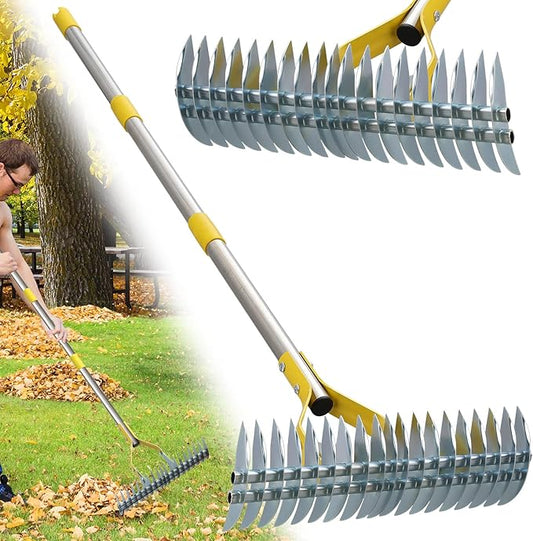 2-in-1 Thatch Rake for Lawn Long Stainless Steel Thatching Rake with Sharp Dethatching Blade Manual Dethatcher & Scarifier Tool for Dead Grass Removal,Soil Loosening Garden Yard Lawn Care (55inch)