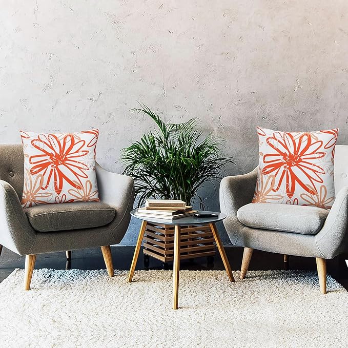 Pyonic Outdoor Waterproof Pillow Covers Pack of 2 Dahlia Water Resistant Decorative Outdoor Pillow Covers 18x18 inch Square Patio Pillows for Funiture Garden,Orange