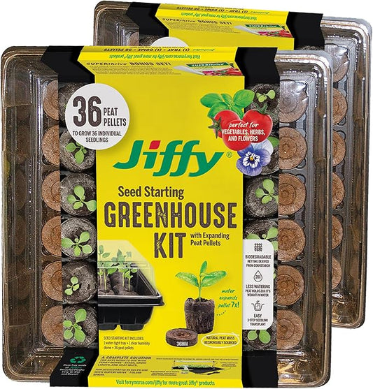 Jiffy Seed Starting Tray Kit - 36 Cell Germination Tray, Portable - 2 Pack, 72 Pellets - Plastic
