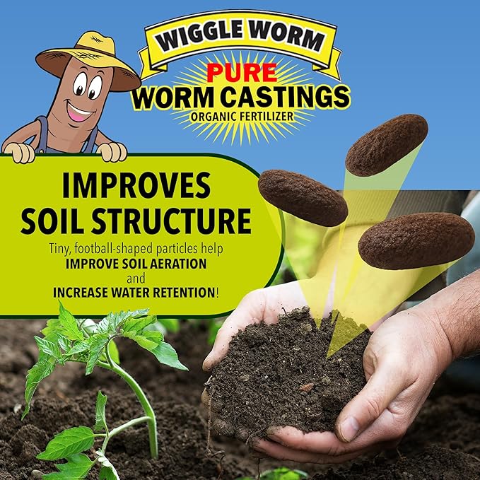 Wiggle Worm 100% Pure Organic Mineral-Dense Worm Castings Fertilizer, 15lbs - Improves Soil Fertility and Aeration for Growing Better Houseplants, Vegetables, and More