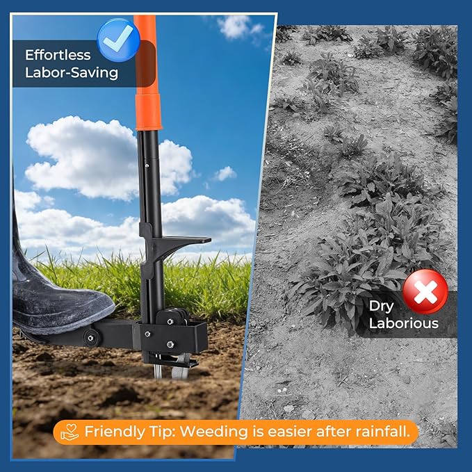 Stand Up Weed Puller with Quick-Release Ejector& Foot Pedal-Easily Remove Weeds Root Without Bending, Pulling or Kneeling! 41" Adjustable T-Handle, 4-Claw Steel Head Tool for Effortless Garden Weeding