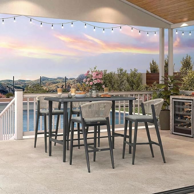 PURPLE LEAF Outdoor Bar Table Rectangular Bar High Pub Dining Table with Waterproof Tabletop for Patio Garden Balcony Dark Grey