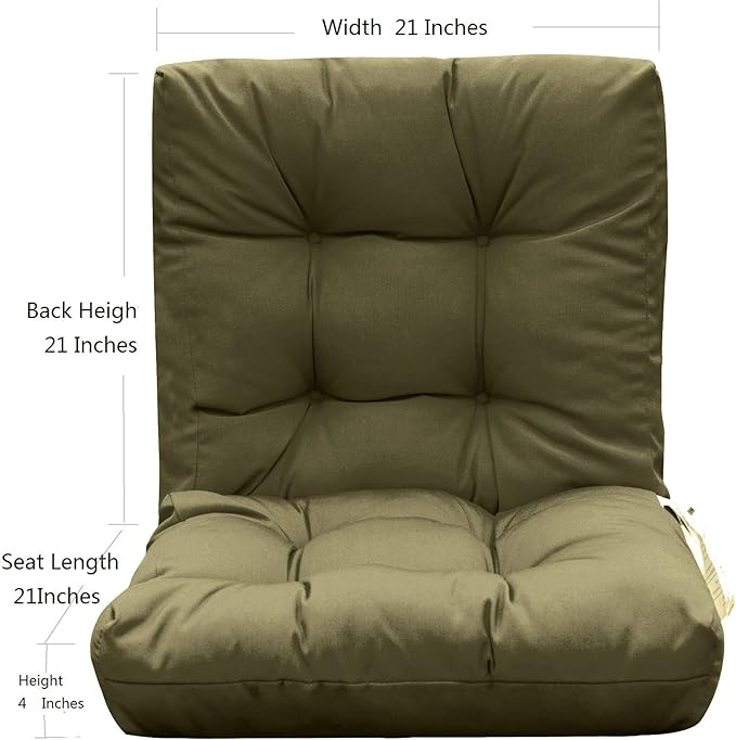 QILLOWAY Outdoor Chair Cushion for Patio Furniture, Waterproof Patio Cushions with Ties, Fade Resistant Replacement Pads for Outdoor Rocking Chairs,Sage