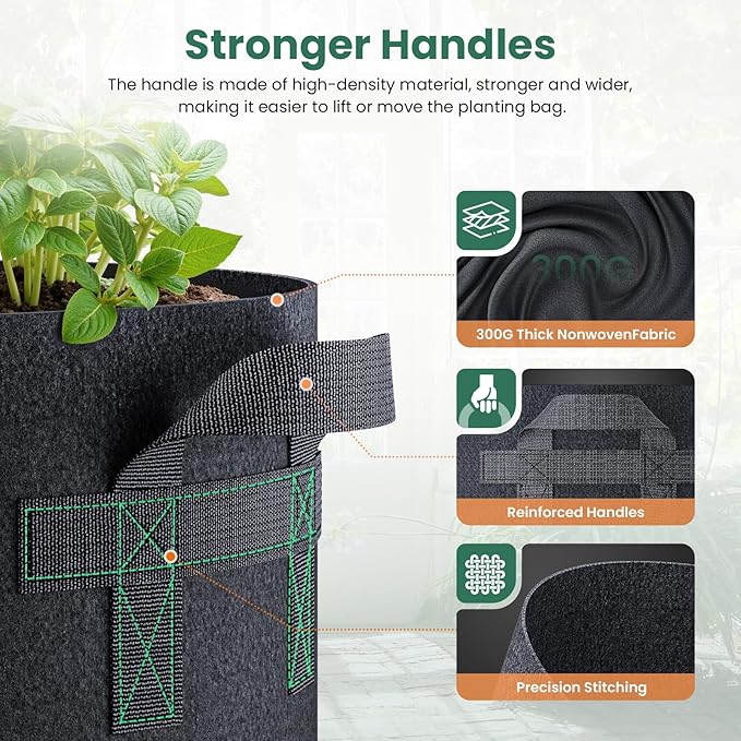 Jorvila 10 Pack 30 Gallon Grow Bags, Thickened Nonwoven Fabric Planter Pots with Handles, Heavy Duty 300G Garden Pots for Tomato, Potato and Vegetable