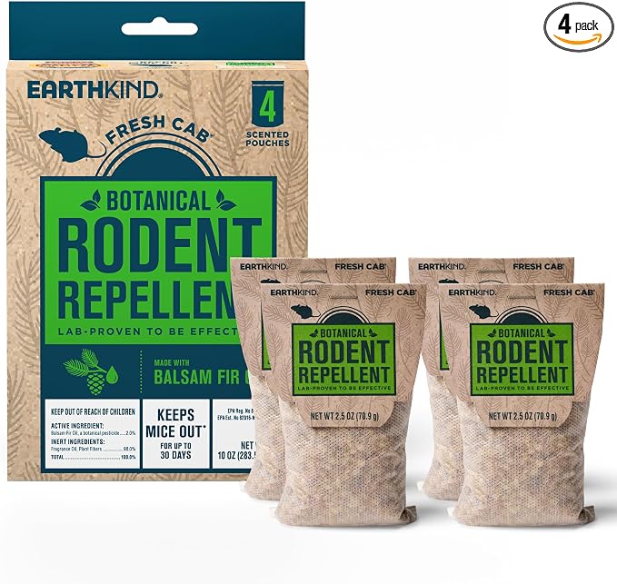 EarthKind Fresh Cab Rodent Repellent - Botanical Pest Control for Indoor Use - Safe for Kids & Pets When Used As Directed - Made with Plant Fibers, Essential Oil & Fragrance - New Packaging - 4-Pack