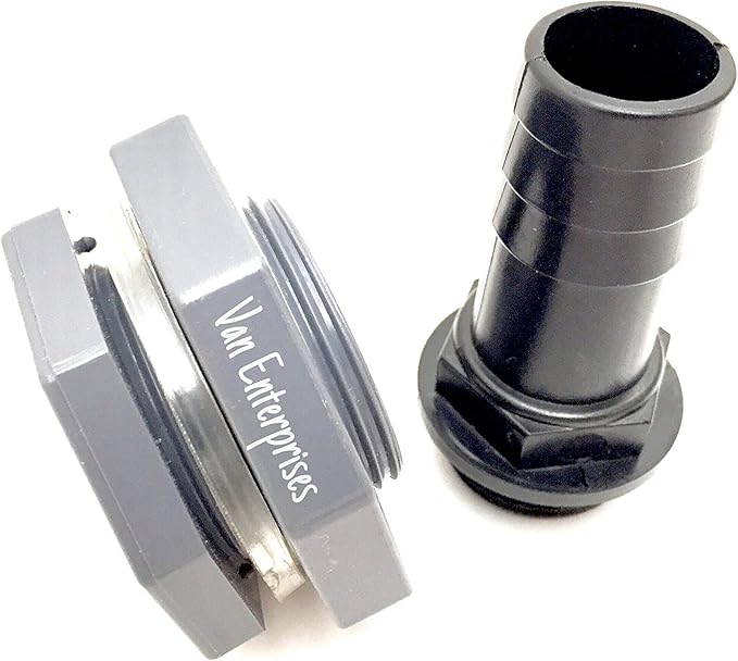 1" Bulkhead Fitting Adapter with Straight Hose Barb Connector Kit (1" NPT x 1" Barb) for Rain Barrels, Aquariums, Marine Thru Hull, Water Tanks, Ponds