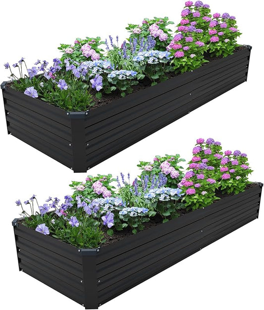 8×2×1FT(2PCS) Galvanized Raised Garden Bed Kit Metal Planter Boxes,Large Outdoor Planters Garden for Planting Vegetables,Flowers,Herbs -Black