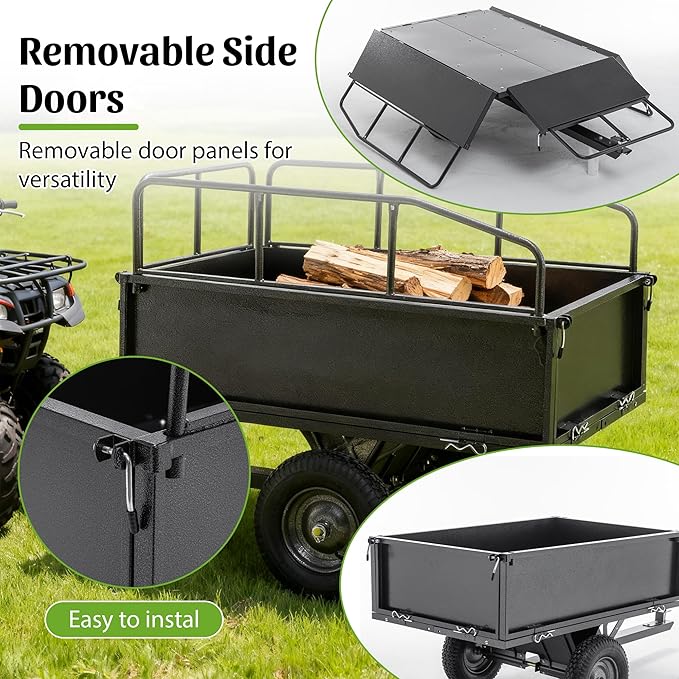 600LBS Heavy Duty Steel Dump Cart Trailer, 17 Cu.Ft. Tow Behind Hauling & Dumping Wagon for ATV, Lawn Tractor, and Garden with 16" Tires