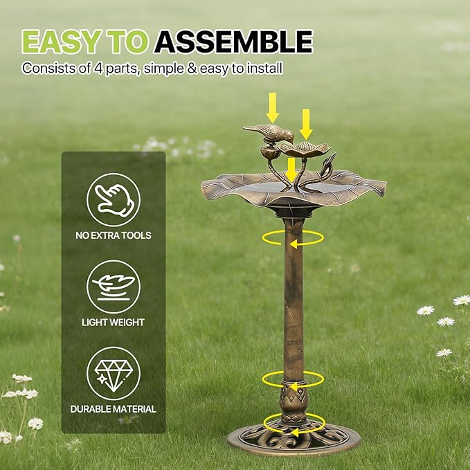 Magshion 35" Outdoor Bird Bath and Feeder for Outside, Pedestal Birdbath with Vintage Lotus Design, Durable Polypropylene Construction, Stunning Garden Accent for Lawn, Backyard & Patio, Bronze