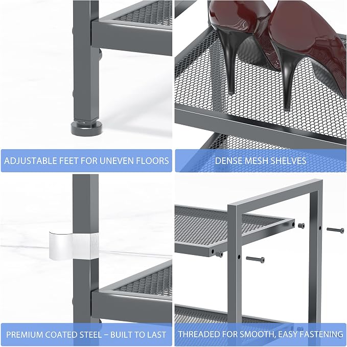 Expandable Shoe Rack for Closet, Entryway, Shoe Storage, 3-Tier, Grey