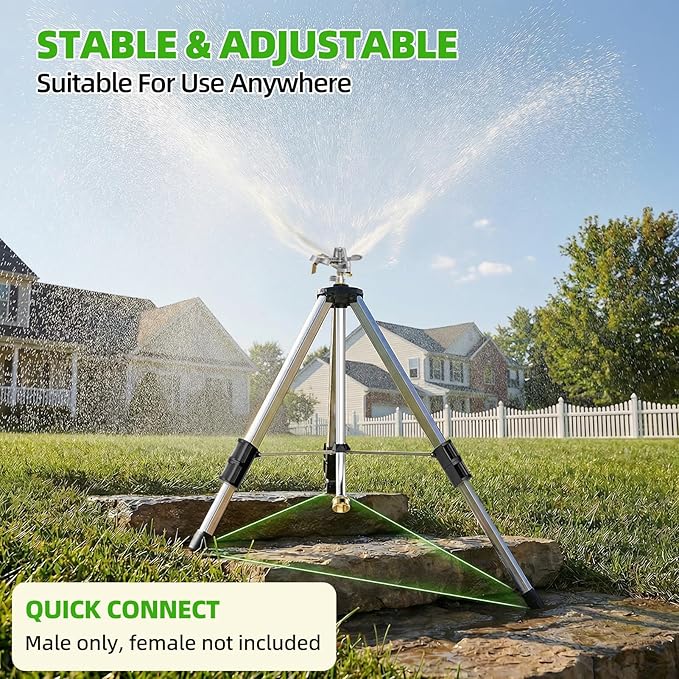 SPECILITE 36”Brass Impact Tripod Sprinkler, Heavy Duty Metal Pulsating Telescoping, Sprinklers for Yard, Lawn & Garden Irrigation, 360 Degree Waters up to 70ft Covering 5660sqft