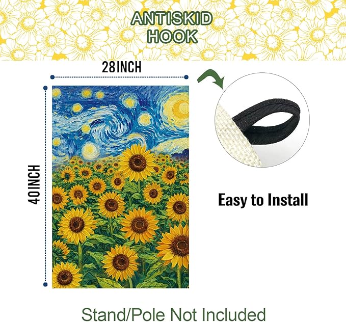Baccessor Spring Summer Sunflowers Garden Flag 28x40 Inch Double Sided Burlap,Starry Night Flower Large Flag Seasonal Farmhouse Outside Outdoor Decoration
