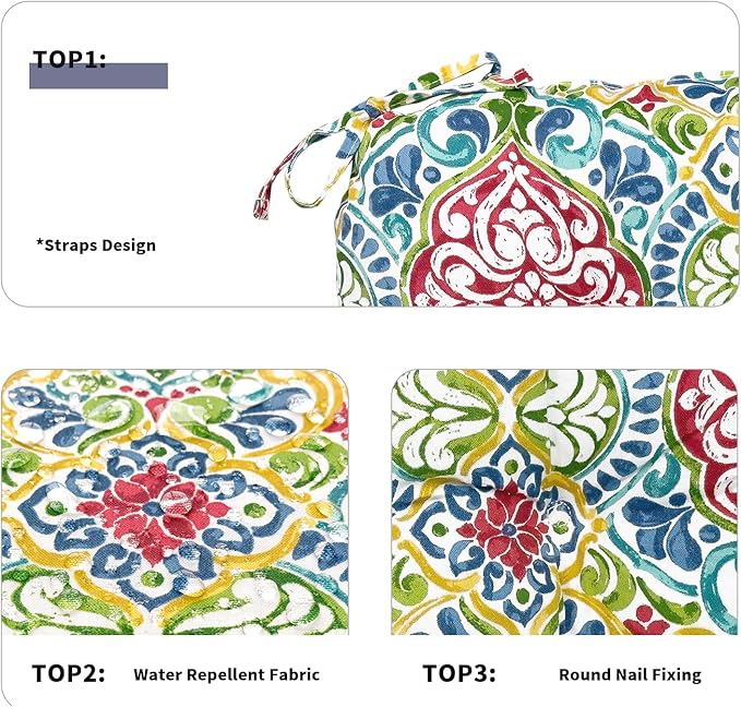 DYTXIII Set of 2 Outdoor Chair Cushions 19"x19"x4", Water Repellent Tufted Patio Seat Cushions with Ties, Thick Replacement Pads for Wicker Dining Chairs, Patio Furniture, Damask Red