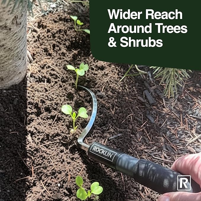 Rocklin Industry Cobra Hook Cultivator Stainless Steel Blade Heavy-Duty Garden Hand Tool for Weeding, Digging & Soil Loosening