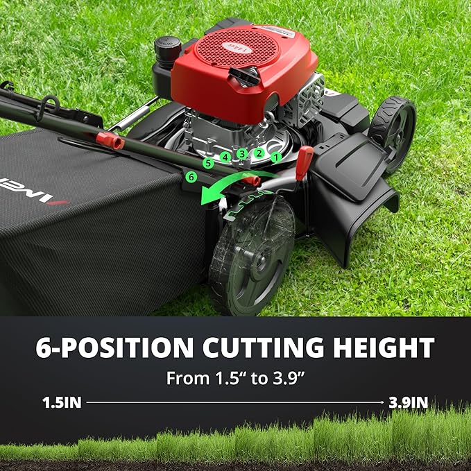 AMERISUN 21-Inch 3IN1 Gas Push Lawn Mower, 144cc 4-Cycle OHV Engine, Mulch/Bag/Side Discharge, 6-Position Height Adjustment, Steel Deck Walk-Behind Mower for Small to Medium Yards