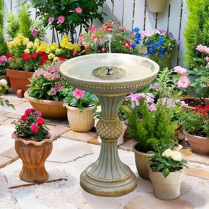 Sunlinua 24.02H Outdoor Water Fountain with LED Lights Italian Resin Garden Fountain for Patio Yard Weather-Resistant Cascading Waterfall Feature with Quiet Pump Elegant Backyard Décor
