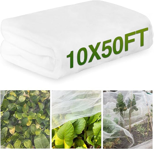 10x50FT Mosquito Netting,Garden Mesh Ultra Fine Plant Netting Barrier for Garden Protection,Mosquito Mesh Screen for Protect Vegetables Fruits from Birds Bugs