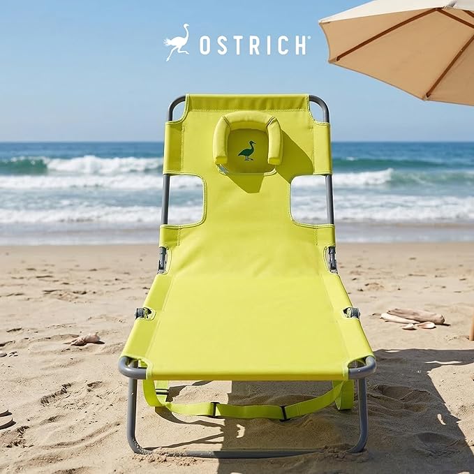 Ostrich the Original Chaise 72 x 22 Inch Lounge Portable Reclining Lounger, Outdoor Patio, Beach, Lawn, Camping, or Pool Tanning Chair, Lime Green