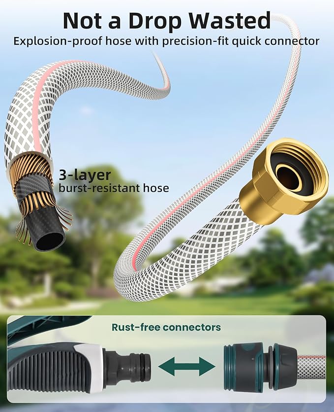 AYURA Retractable Garden Hose Reel 100 ft x 1/2 inch with Pro Metal Shaft, Heavy Duty Automatic Garden Hose Reels with Kink-Free Rewind and Lock at Any Length (Green, 50FT)