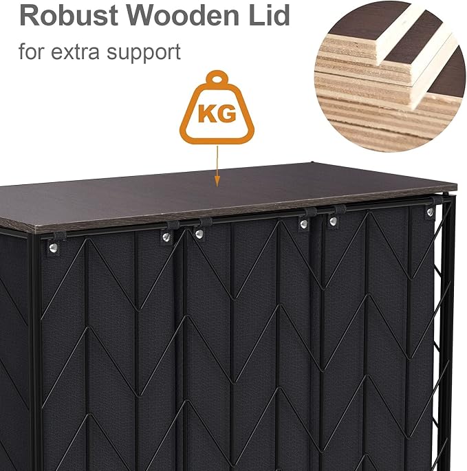 WOWLIVE Laundry Hamper 3 Section with Lid, 142L Laundry Basket with Wheels | Rolling Dirty Clothes Hamper with Removable Bags, Large Iron-Made Laundry Basket Organizer Laundry Sorter for Dorm, Black