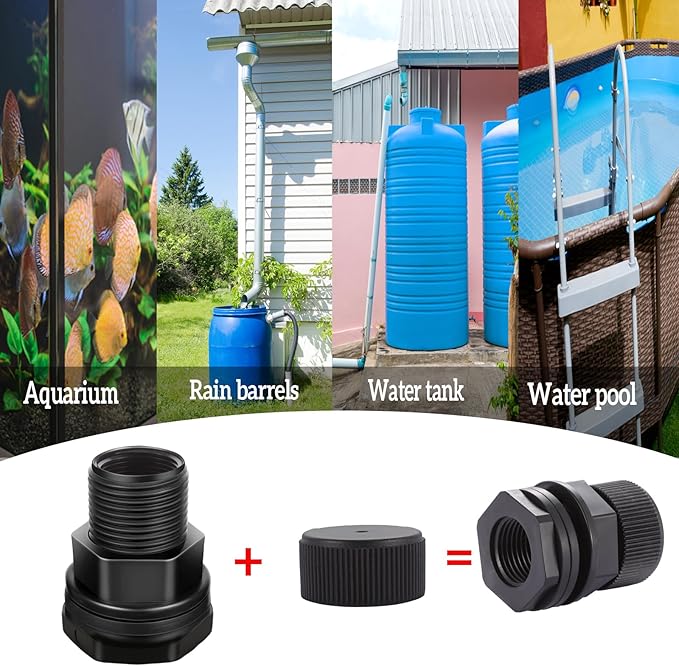 PVC Garden Hose Bulkhead Fitting With Plug, 1/2" Female NPT, 3/4" Male GHT (garden Hose Thread), For Rain Barrels, Aquariums, Sinks，4 Pack……