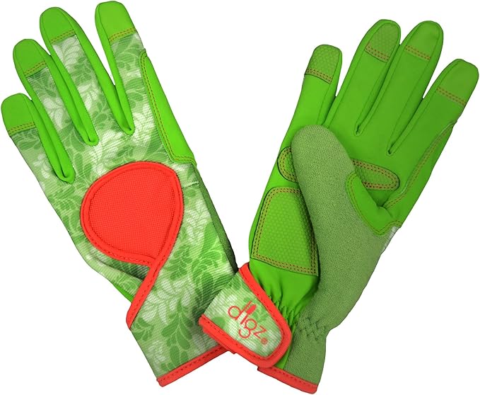 DIGZ Small Signature High Performance Garden Gloves for Women Thorn Proof Touchscreen Reinforced Palm Green Leaves 7651-23