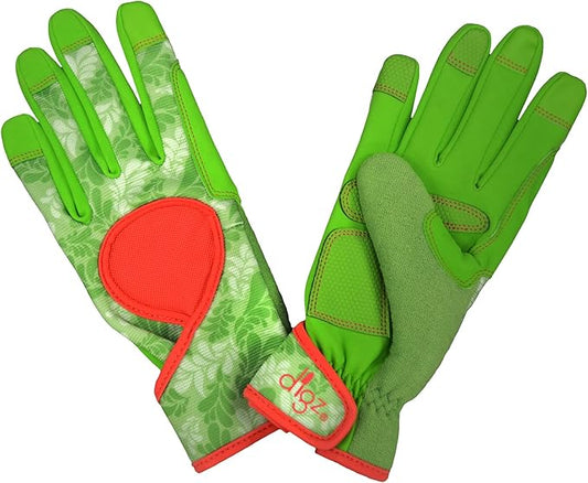 DIGZ Small Signature High Performance Garden Gloves for Women Thorn Proof Touchscreen Reinforced Palm Green Leaves 7651-23